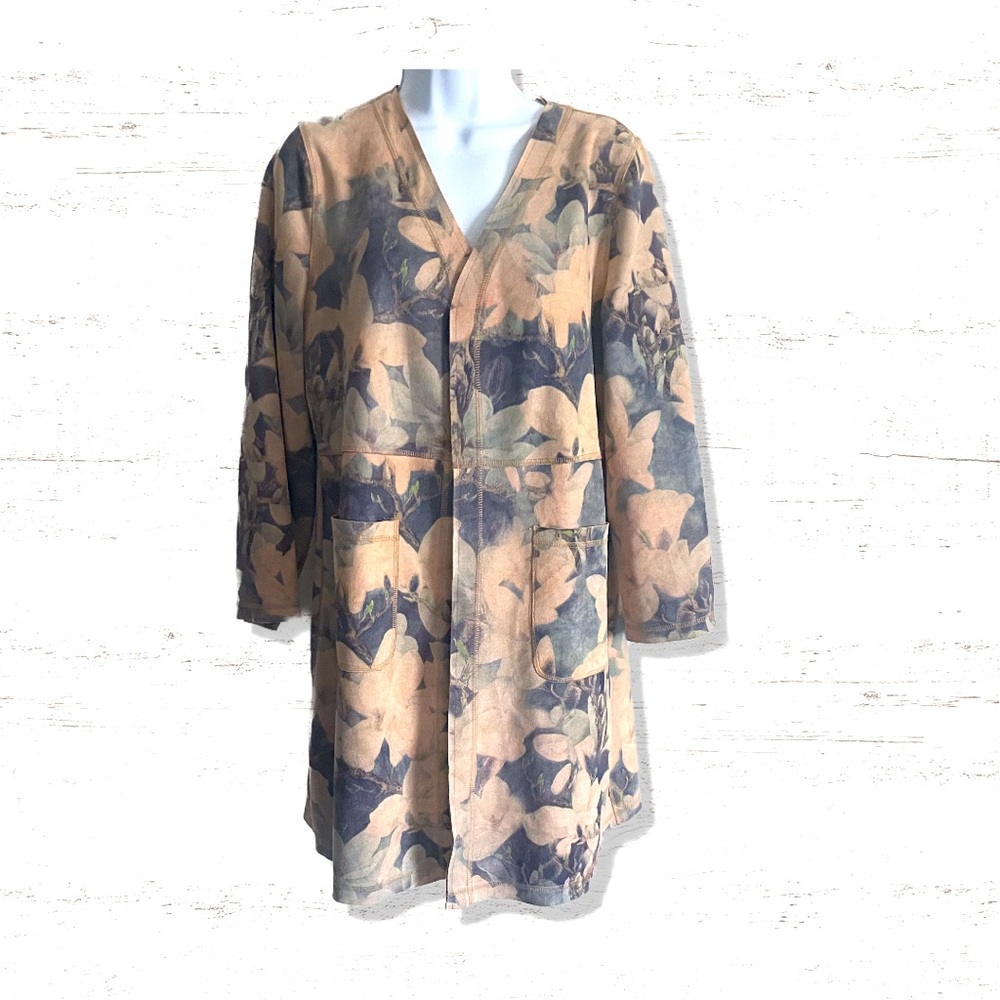 Solitaire Large Anthropologie VEGAN SUEDE Floral Duster Jacket Coat